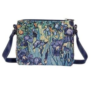 Signare Tapestry Crossbody Bag Van Gogh Irises Floral Art Navy Blue Strap Summer